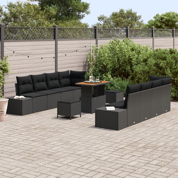 vidaXL Tuin Sofa Set 11 pcs Zwart Poly Rattan en Poedergecoat Staal