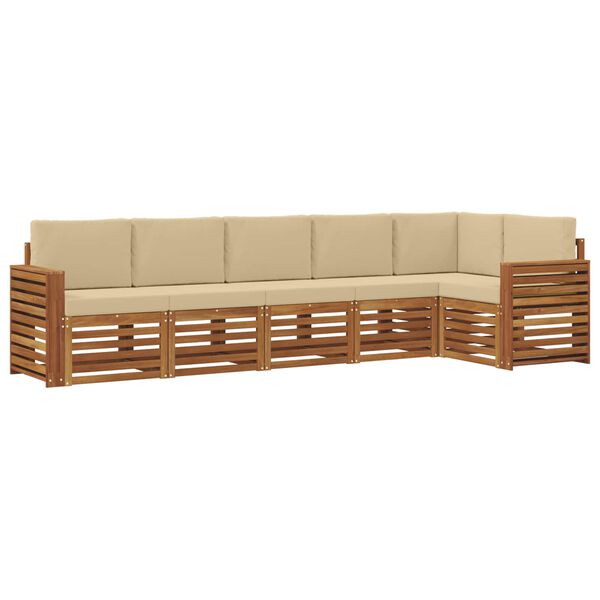 vidaXL Sofa-Sets 6 pcs Natuurlijk en Beige Massief Acaciahout