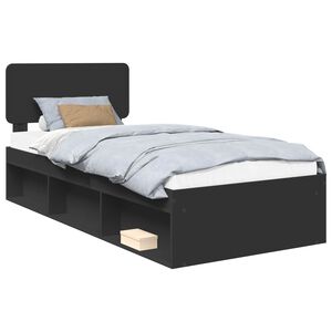 vidaXL Bedframe met hoofdeinde Zwart 75 x 190 cm Massief grenenhout