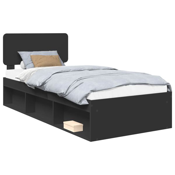 vidaXL Bedframe met hoofdeinde Zwart 75 x 190 cm Massief grenenhout