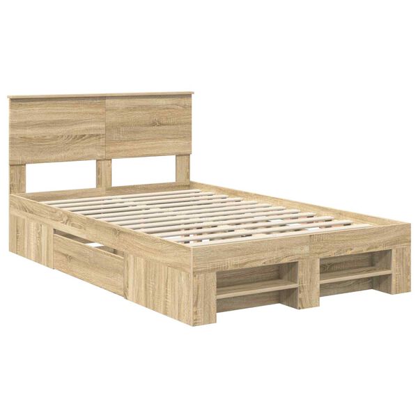 vidaXL Bedframe met hoofdeinde Sonoma Eiken 137 x 203 cm Bewerkt hout