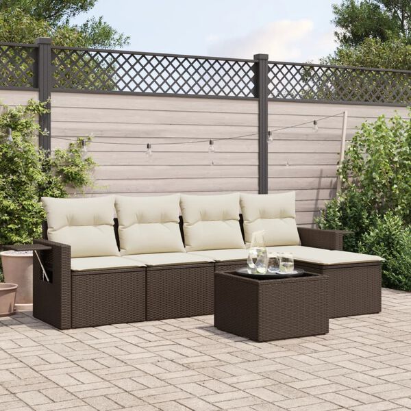 vidaXL 6-delige Loungeset met kussens poly rattan bruin