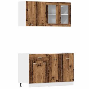 vidaXL 4-delige Keukenkastenset Lyon bewerkt hout oud houtkleurig