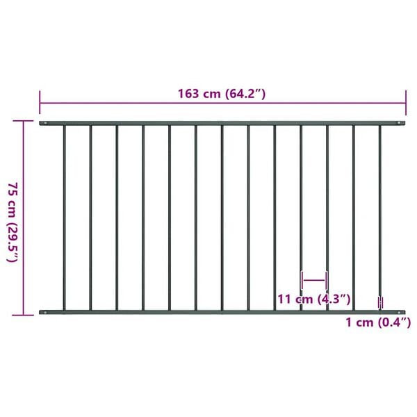 vidaXL Schuttingpaneel gepoedercoat staal 1,63x0,75 m antraciet