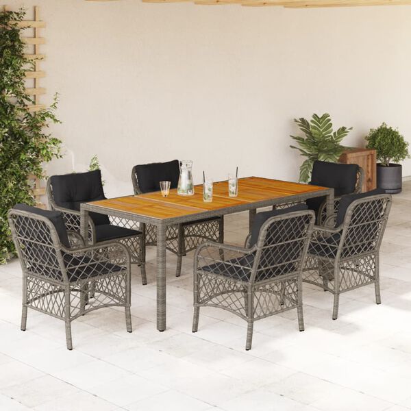 vidaXL 7-delige Tuinset met kussens poly rattan grijs