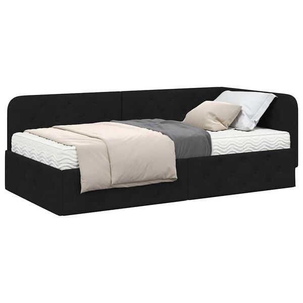vidaXL Hoekbedframe met matras met hoofdeinde Zwart 100 x 200 cm Stof