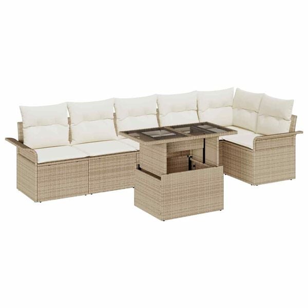 vidaXL Tuin Sofa Set met kussen 7 pcs Beige Poly riet