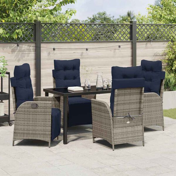 vidaXL Tuin eettafelset met kussen 5 pcs Grijs en zwart Rattan