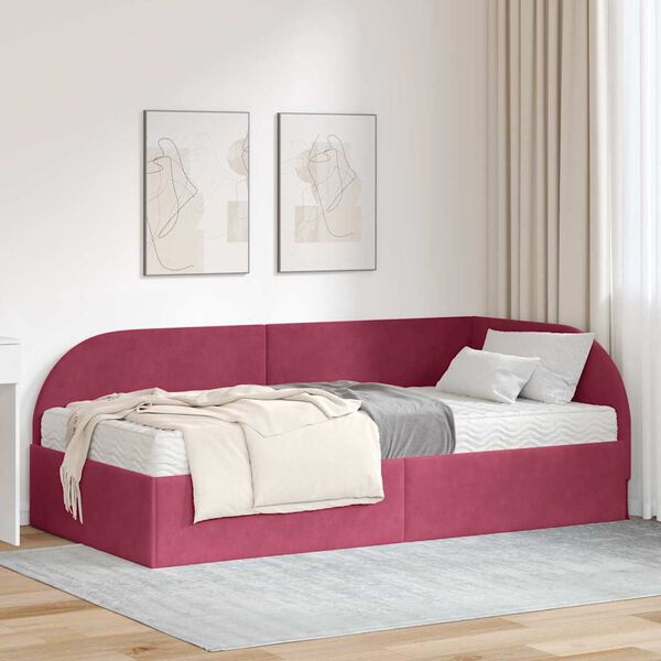 vidaXL Hoekbedframe met Matras met hoofdeinde 2 pcs Rood Fluweel