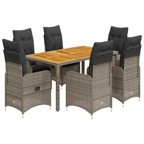 vidaXL 7-delige Bistroset met kussens poly rattan grijs