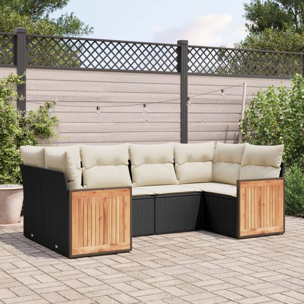 vidaXL 6-delige Loungeset met kussens poly rattan zwart