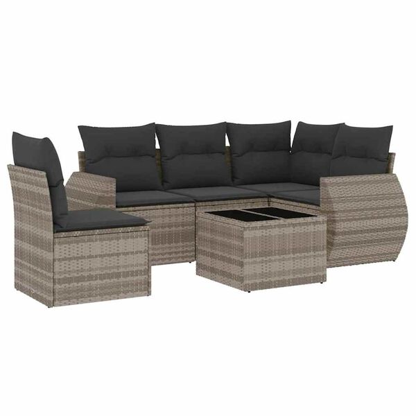 vidaXL 6-delige Loungeset met kussens poly rattan lichtgrijs