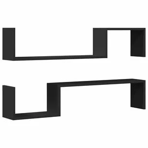 vidaXL Wandschappen 2 st 100x15x20 cm bewerkt hout zwart