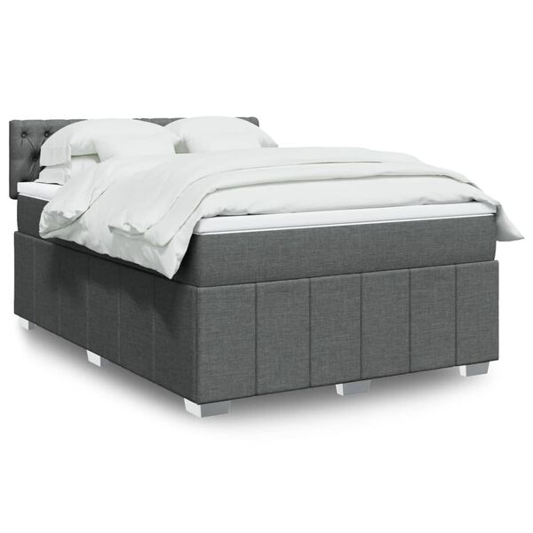 vidaXL Boxspring met matras stof donkergrijs 140x190 cm