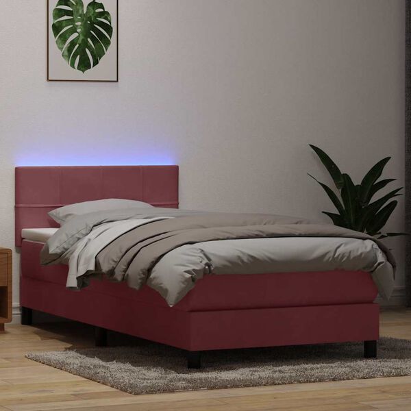 vidaXL Boxspring met matras en LED fluweel roze 80x210 cm