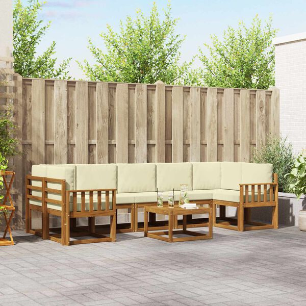 vidaXL Buiten bankenset met kussen 8 pcs Natuurlijk en Cr&egrave;me