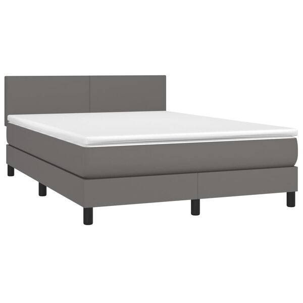 vidaXL Boxspring met matras en LED kunstleer grijs 140x200 cm