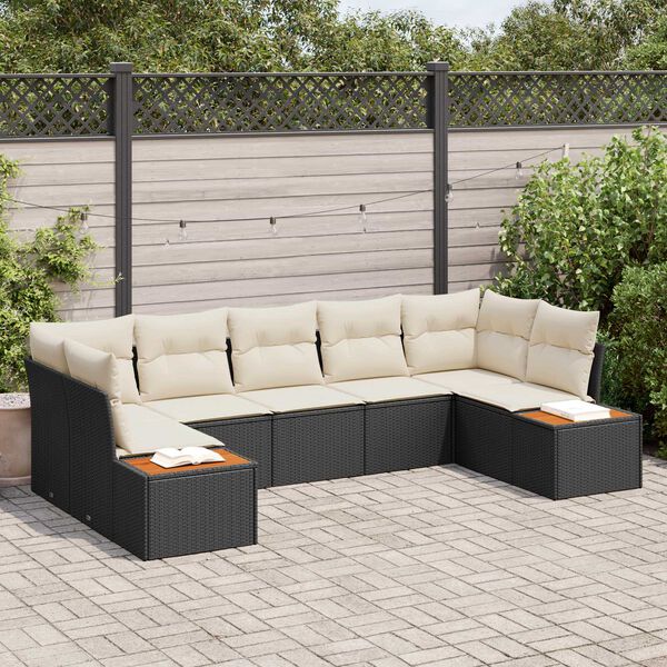 vidaXL Tuinbankenset met kussen 7 pcs Zwart en Cr&egrave;me Polyrattan