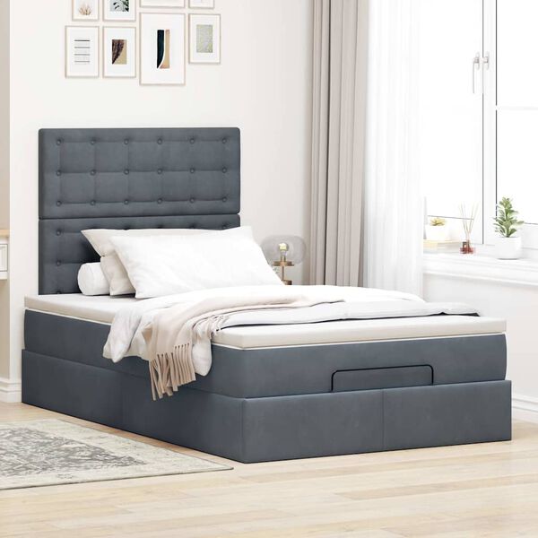 vidaXL Ottoman bed met matrassen 120x200cm fluweel donkergrijs