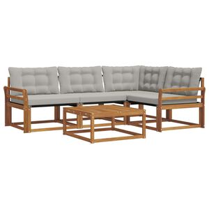vidaXL Buiten bankenset met kussen 5 pcs Natuurlijk en Lichtgrijs
