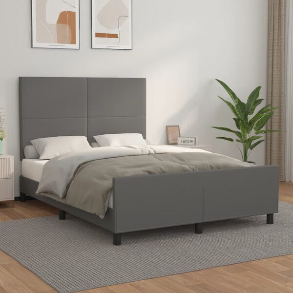 vidaXL Bedframe met hoofdbord kunstleer grijs 140x190 cm