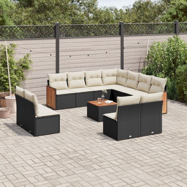 vidaXL 12-delige Loungeset met kussens poly rattan zwart
