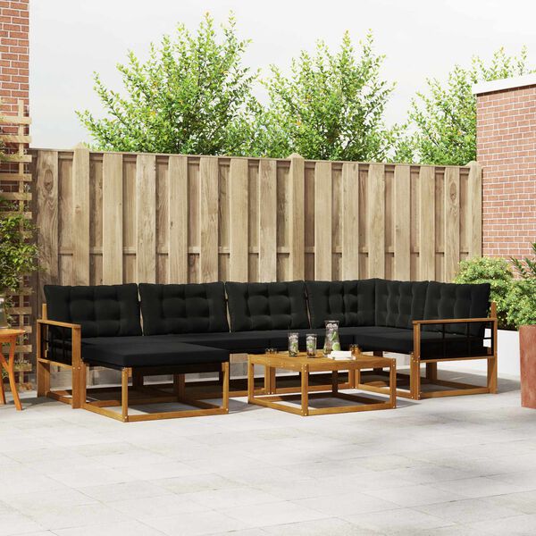 vidaXL Buiten bankenset 19 pcs Natuurlijk en Zwart Massief Acaciahout