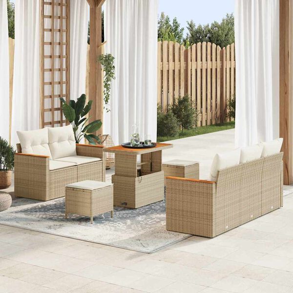 vidaXL Tuin Sofa Set met kussen met opslag Beige Poly riet