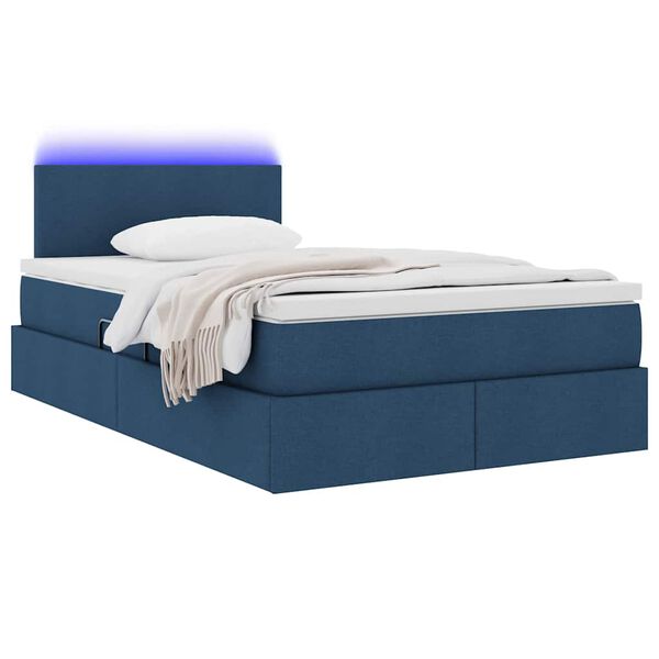 vidaXL Opbergbed met LED met matras met LED Blauw 120 x 200 cm Stof
