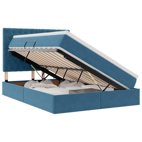 vidaXL Opbergbed met LED met matras Donkerblauw 140 x 190 cm Fluweel