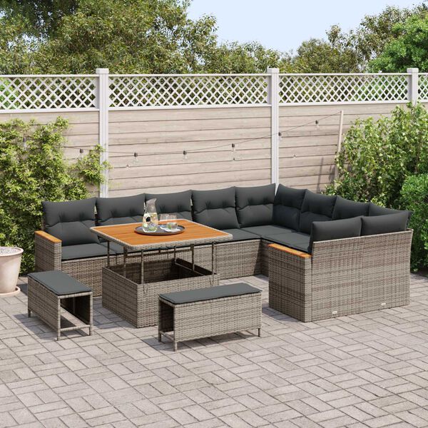 vidaXL Tuinbankenset 12 pcs Grijs poly rattan