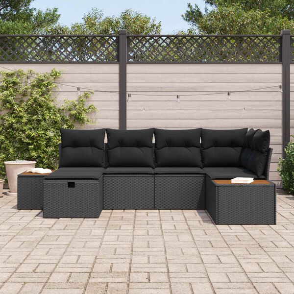vidaXL Tuin Sofa Set met kussen met opslag Zwart poly rattan