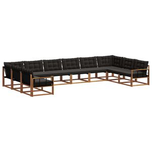 vidaXL Buiten bankenset met kussen 10 pcs Natuurlijk en Zwart