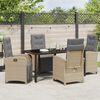 vidaXL Tuin eettafelset met kussen 5 pcs Beige poly rattan