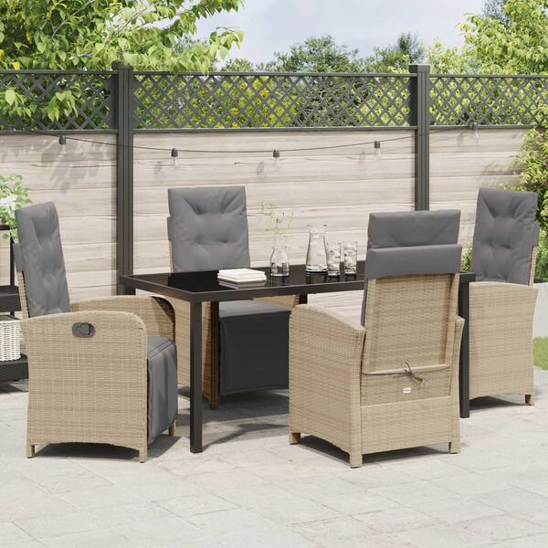 vidaXL Tuin eettafelset met kussen 5 pcs Beige poly rattan