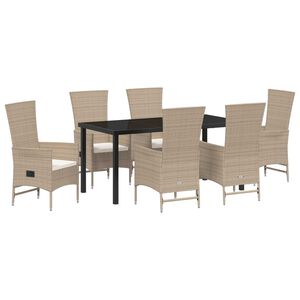 vidaXL Tuin Eetset met kussen 7 pcs Beige poly rattan