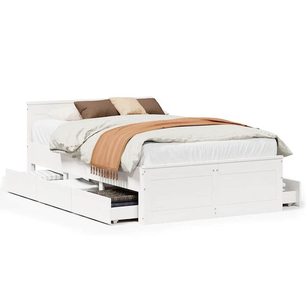 vidaXL Bedframe zonder matras met hoofdbord grenenhout wit 135x190 cm
