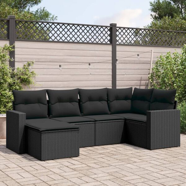 vidaXL 6-delige Loungeset met kussens poly rattan zwart