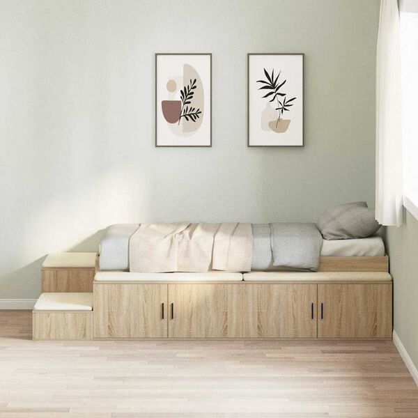 vidaXL Opbergbedframe met opslag Sonoma Eiken 80 cm Bewerkt hout