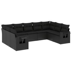 vidaXL 9-delige Loungeset met kussens poly rattan zwart