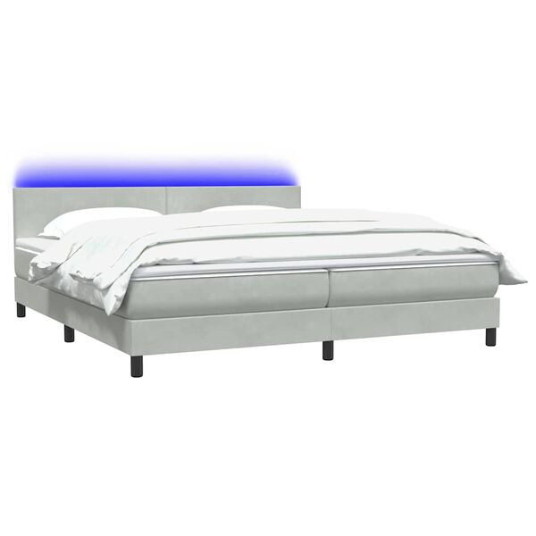 vidaXL Boxspring met matras en LED fluweel lichtgrijs 180x220 cm