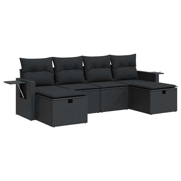 vidaXL 6-delige Loungeset met kussens poly rattan zwart