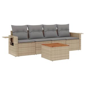 vidaXL 5-delige Loungeset met kussens poly rattan beige