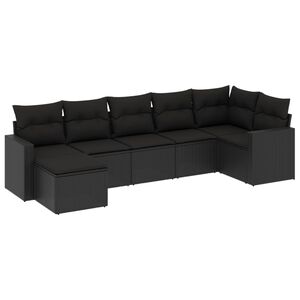 vidaXL 7-delige Loungeset met kussens poly rattan zwart