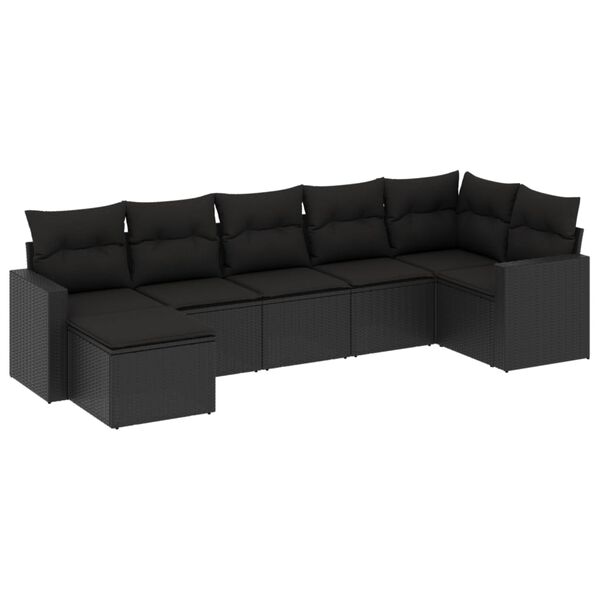 vidaXL 7-delige Loungeset met kussens poly rattan zwart