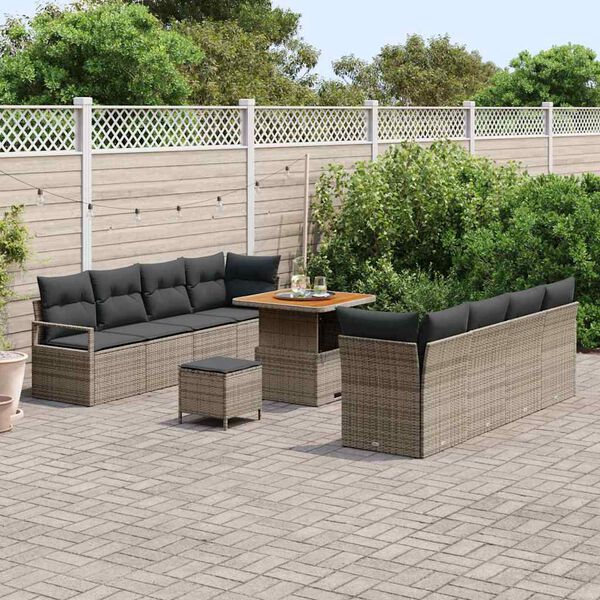 vidaXL Tuinbankenset met kussen 11 pcs Grijs poly rattan