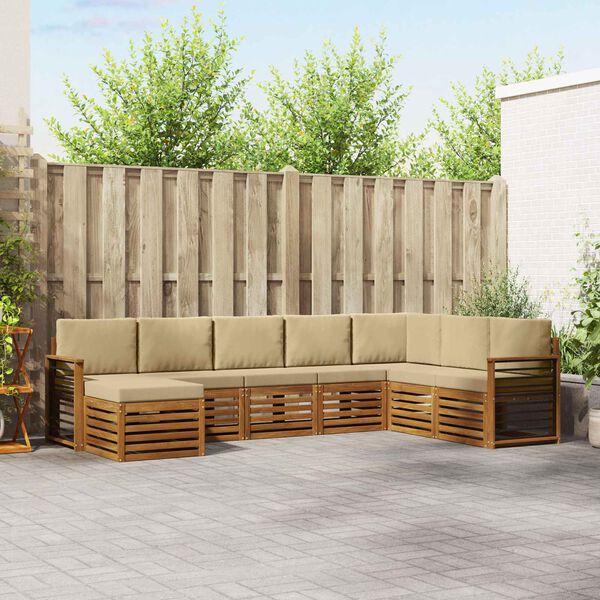 vidaXL Sofa-Sets 8 pcs Natuurlijk en Beige Massief Acaciahout