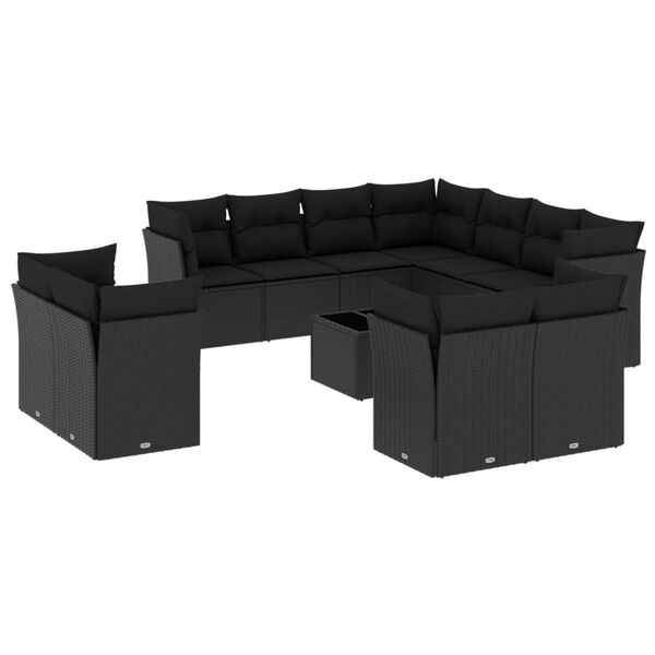 vidaXL 12-delige Loungeset met kussens poly rattan zwart