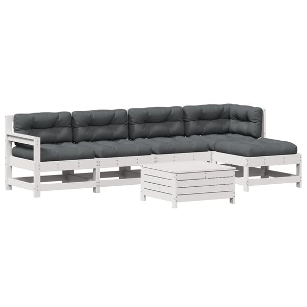 vidaXL 6-delige Loungeset met kussens massief grenenhout wit