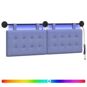 vidaXL Hangend hoofdbord Met LED-verlichting Jeans Blauw Stof